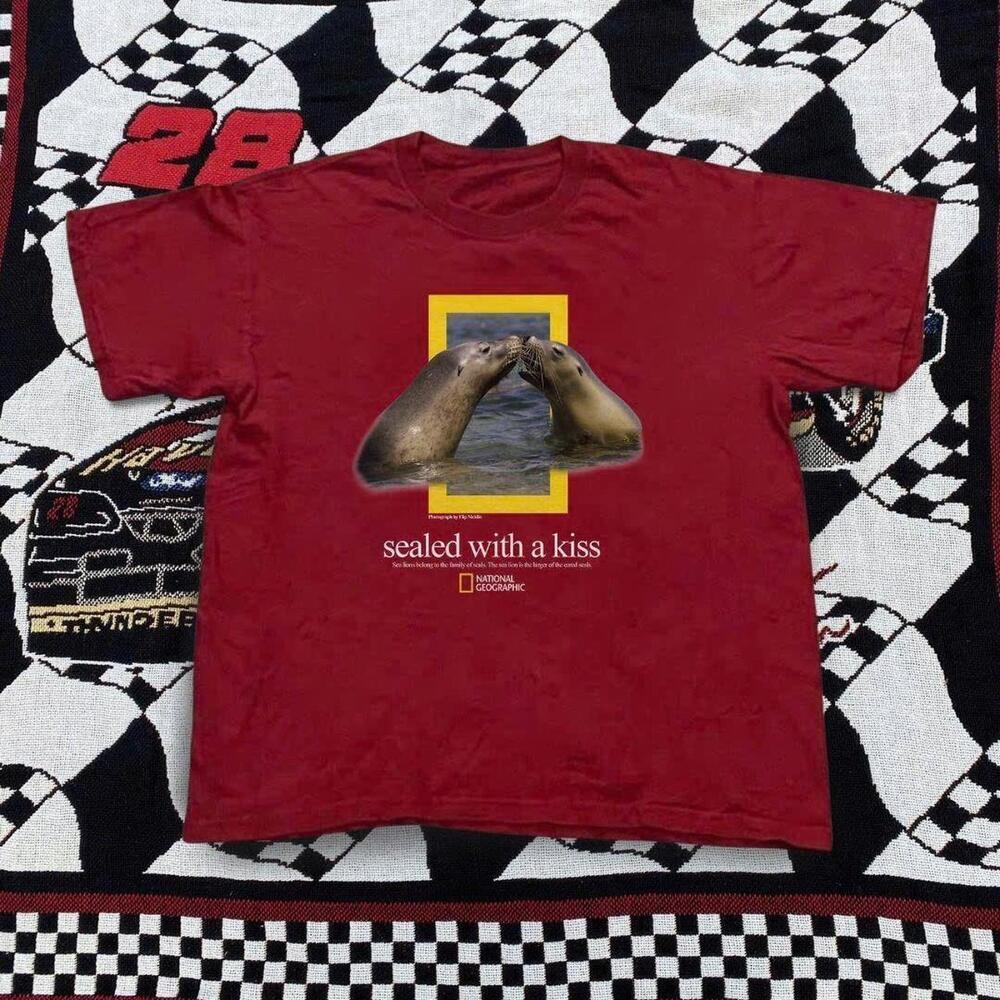 National Geographic Nature T Shirt Featuring A Red Seal With A Kiss